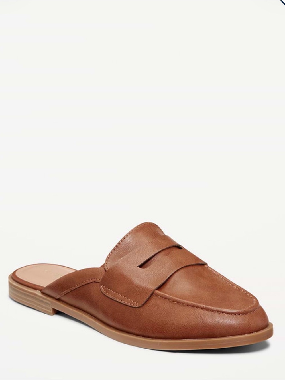 Old Navy Tan Slip-On Leather-Look Mule Sandals